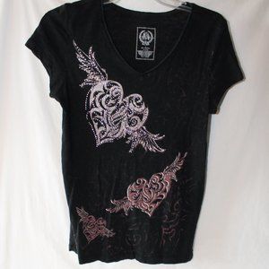 Women's Meron Black Heart Graphic Tshirt Sz S